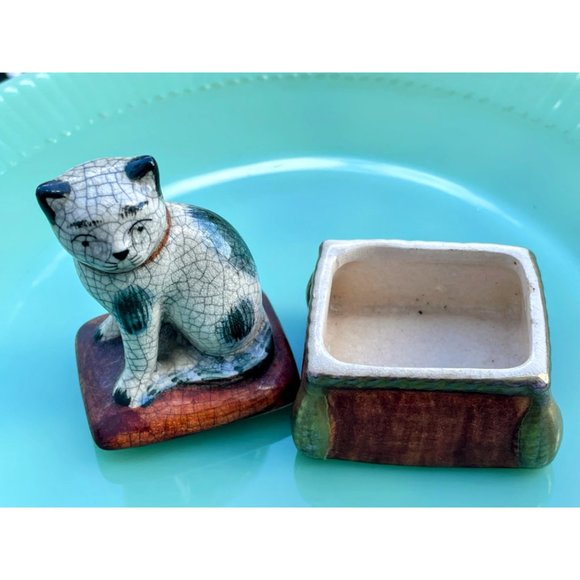 Vintage 1980s Fitz and Floyd Cat Trinket Box Crackle aged Finish - Picture 9 of 9